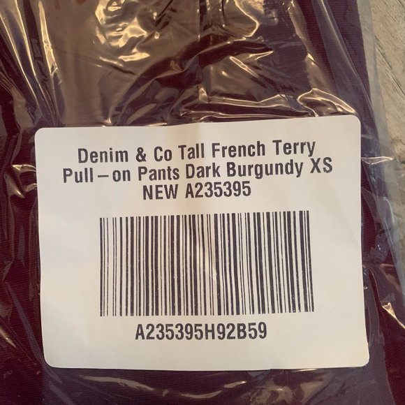 NWT DENIM & CO. ACTIVE FRENCH TERRY PULL-ON PANTS DARK BURGUNDY XS (TALL) - Picture 6 of 7
